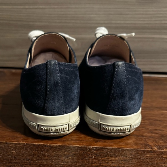 Miu Miu Navy Blue Suede Metal Cap Toe Lace Up Sneakers- 40 - Picture 7 of 14